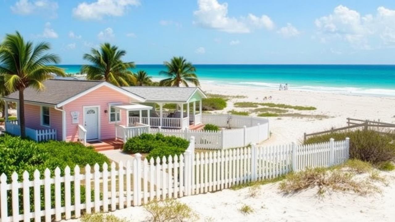 Anna Maria Island Florida cottage-lined beach with sea grapes and dunes
