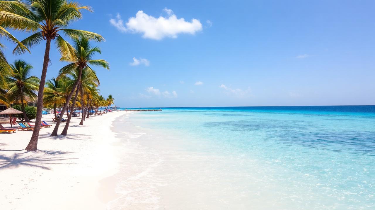 Cancun Mexico turquoise Caribbean water and white sand Hotel Zone beach