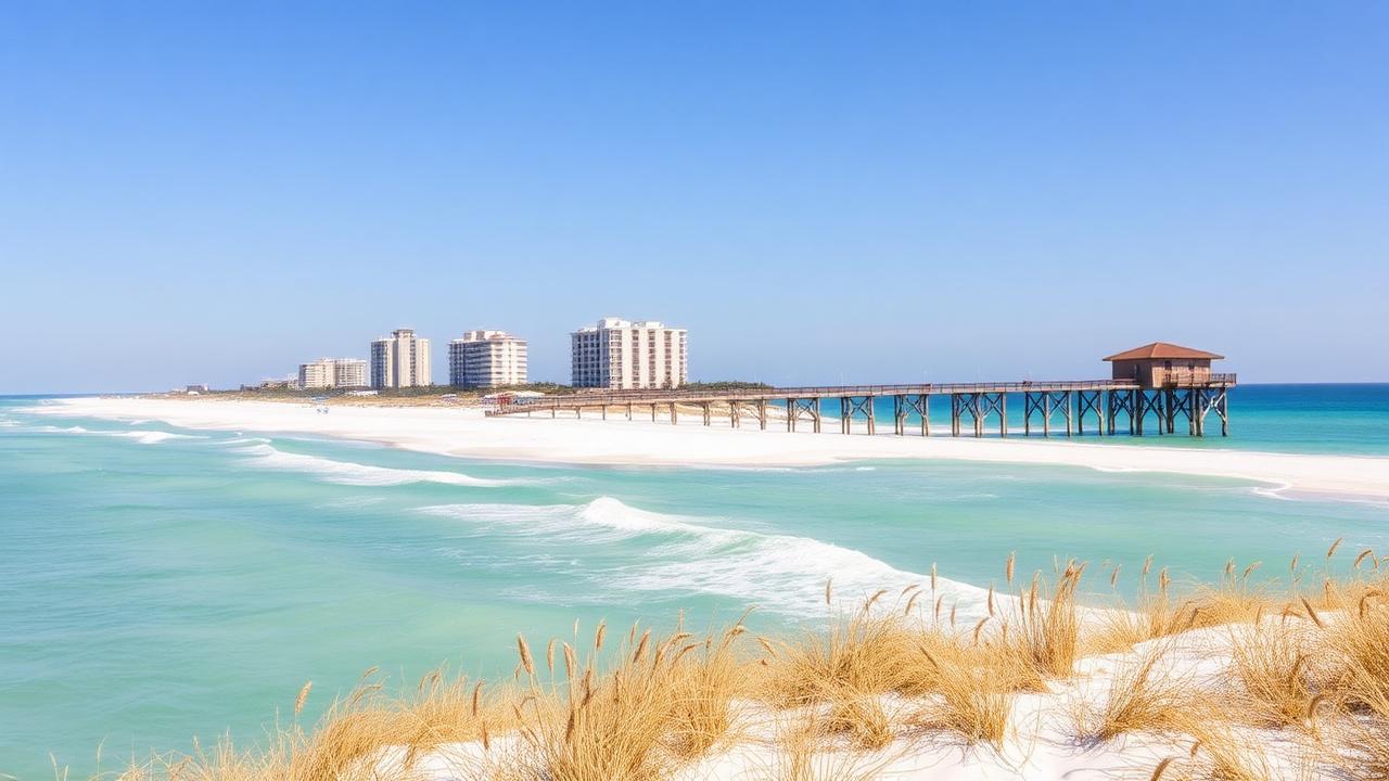 Gulf Shores Alabama white sand beach and Gulf State Park pier