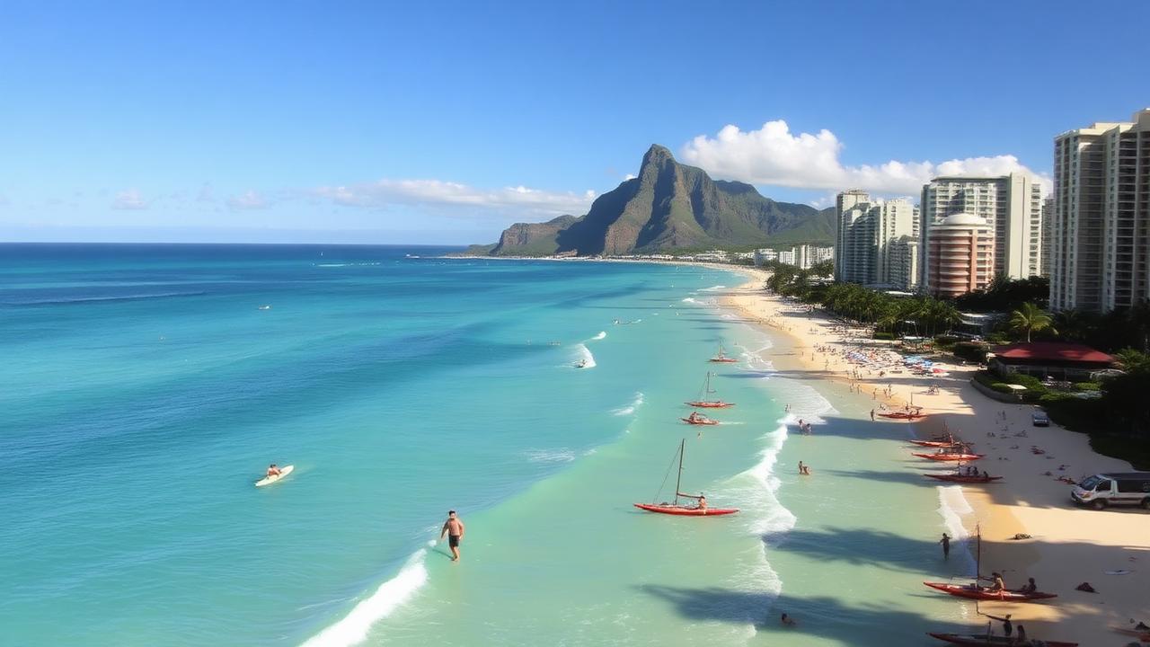 Honolulu Hawaii Waikiki Beach and Diamond Head crater