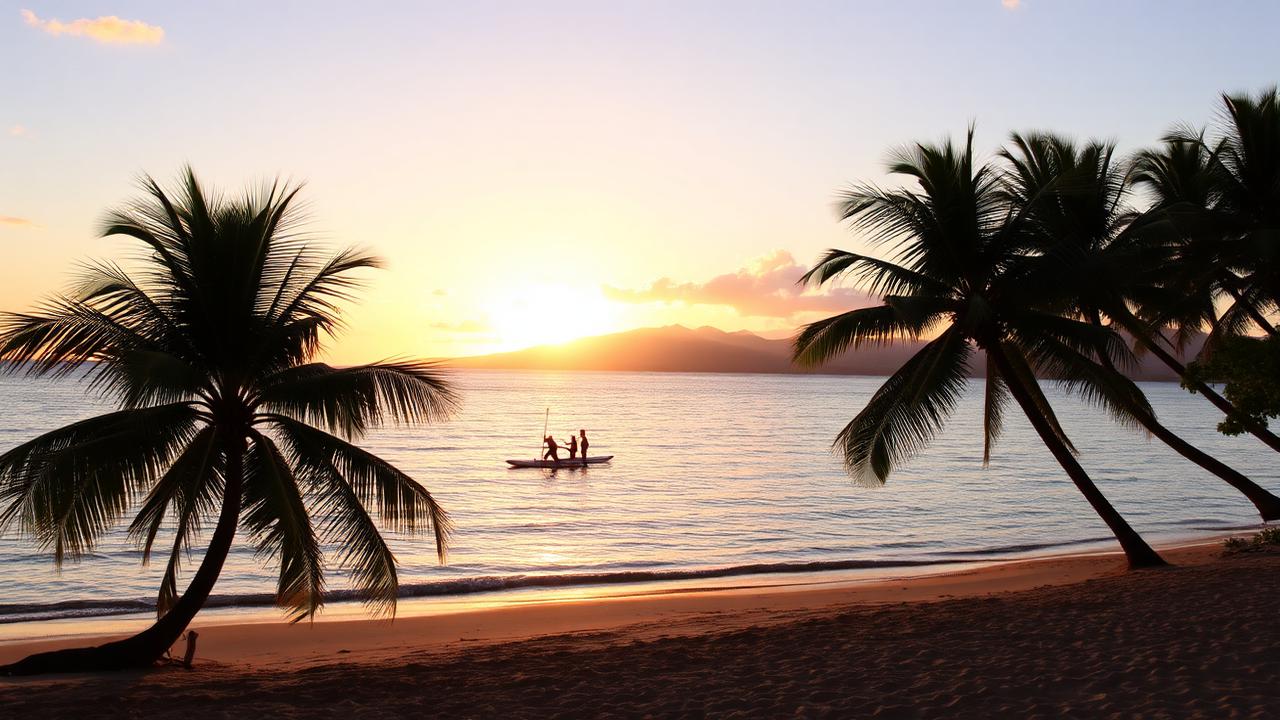 Kihei Maui Hawaii Kamaole beach with palms and calm blue water