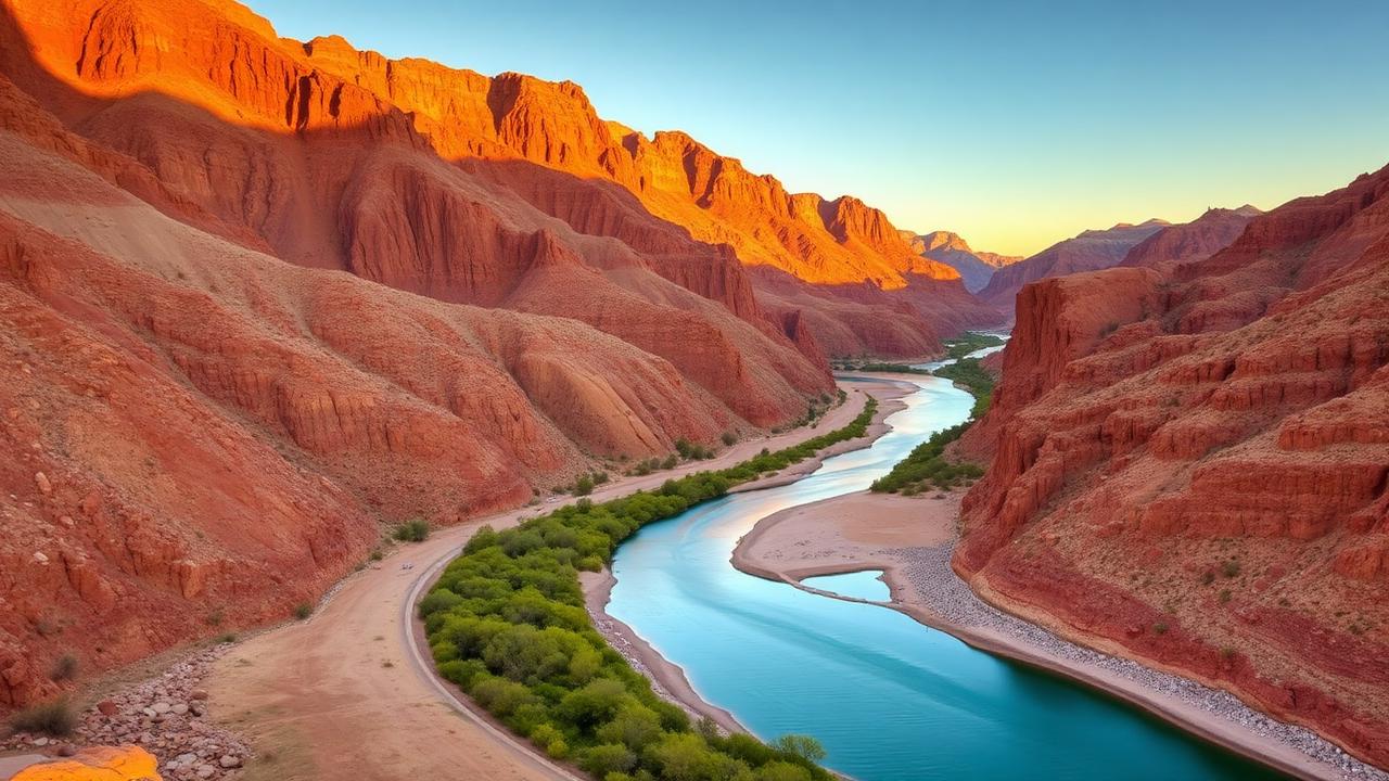 Mohave Valley Arizona Colorado River winding through desert mountains