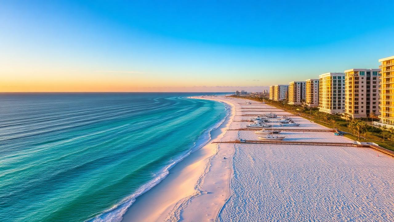 Orange Beach Alabama charter boats and white sand beach at Perdido Pass