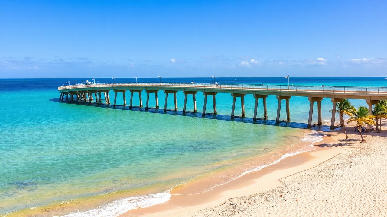 Pompano Beach Florida oceanfront pier and Atlantic shoreline